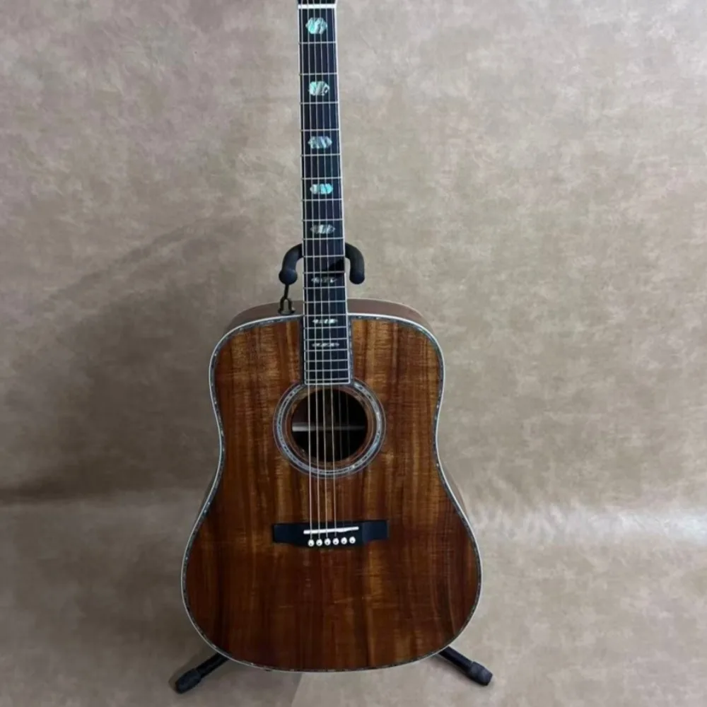 Deutsches Lager: Akustikgitarre aus Koa-Holz, Modell D, Ebenholzgriffbrett mit Knochensattel, goldene Mechaniken