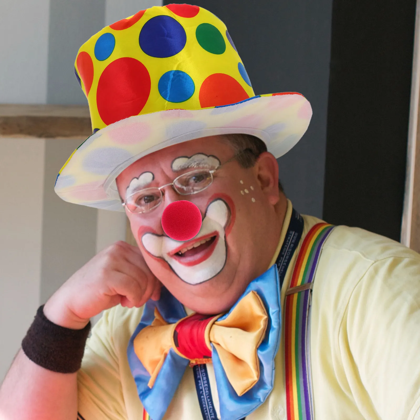 

2Pcs Clown Hat and Clown Nose Set Costume Accessories for Halloween Christmas Birthday Party Cosplay Funny Gift for All Ages