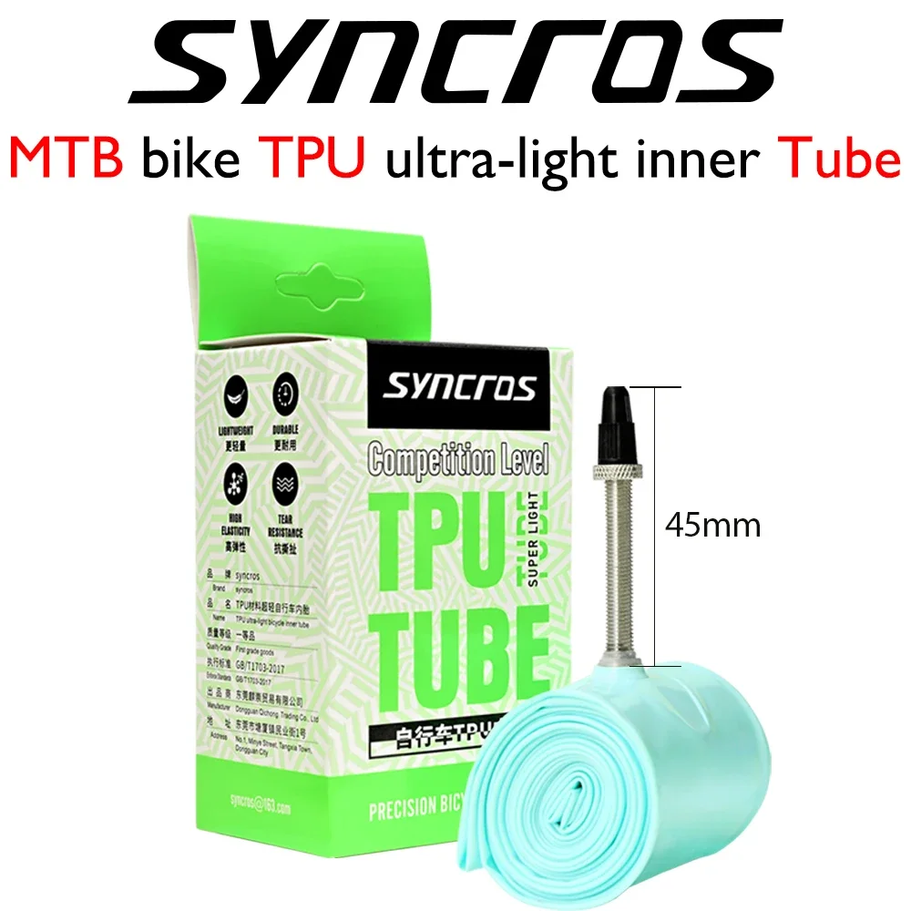 

SYNCROS Сверхлегкий материал ТПУ, велосипедная камера 26 27,5 29 дюймов, шина для горного велосипеда, 45 мм, французский клапан, супер легкий, антиокислительный