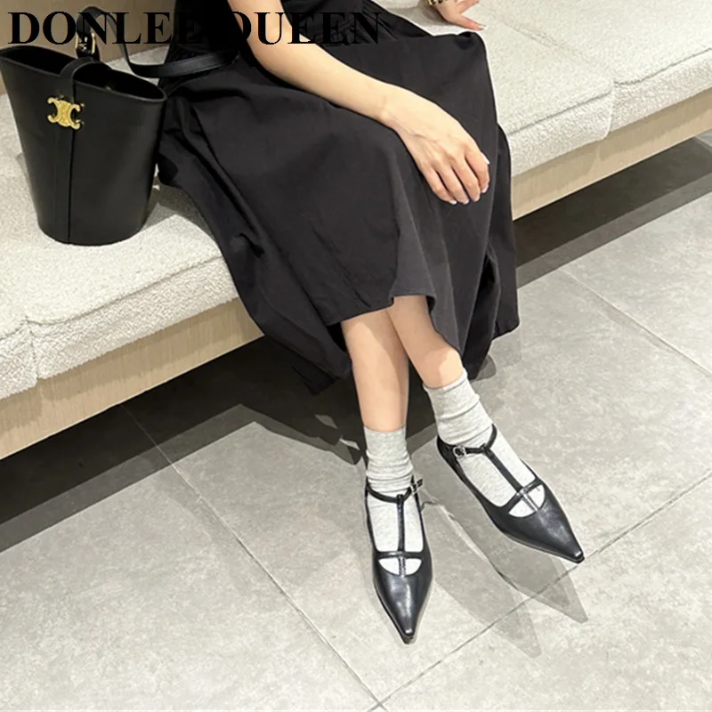 2024 Spring New Women Shoes French Flats Ballet Shoes Female Fairy Comfort Pointed Toe Ankle Strap Shallow Heels Mary Jane Shoes