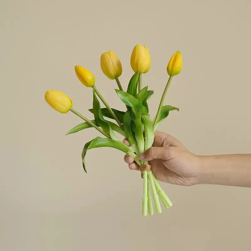 

Indigo-tulip bouquet of 3 flowers + 2 Bud, silicone artificial flower, short style, 30cm, home decoration