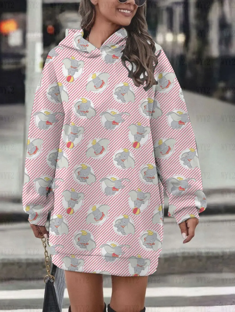 New Autumn and Winter Women's Long Sleeve Hoodie Dress New Disney Dumbo Cute Pattern Print Women's Street Casual