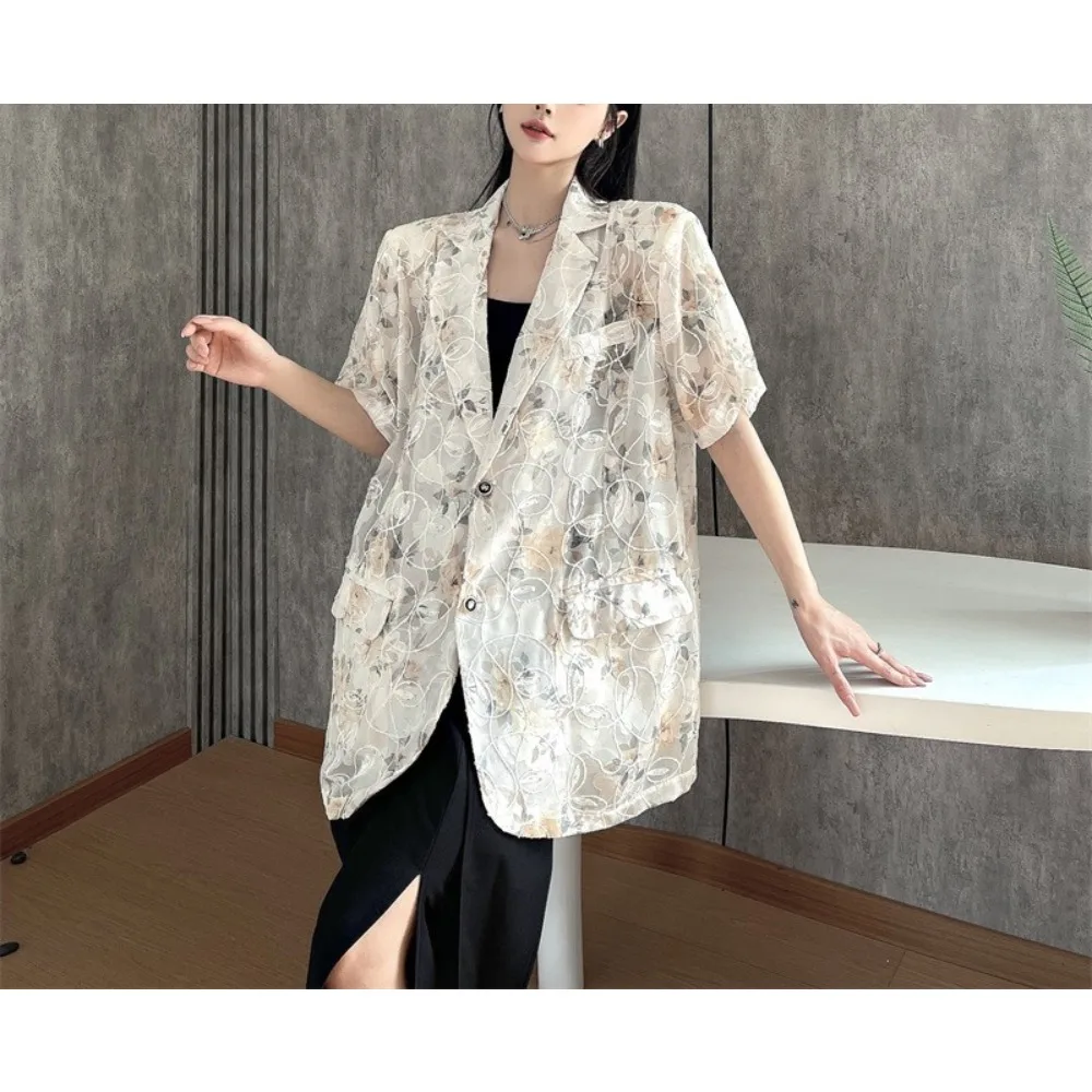 TWOTWINSTYLE 여성을위한 히트 컬러 루즈 블레이저 옷깃 짧은 소매 기질 코트 여성 패션 스타일 New