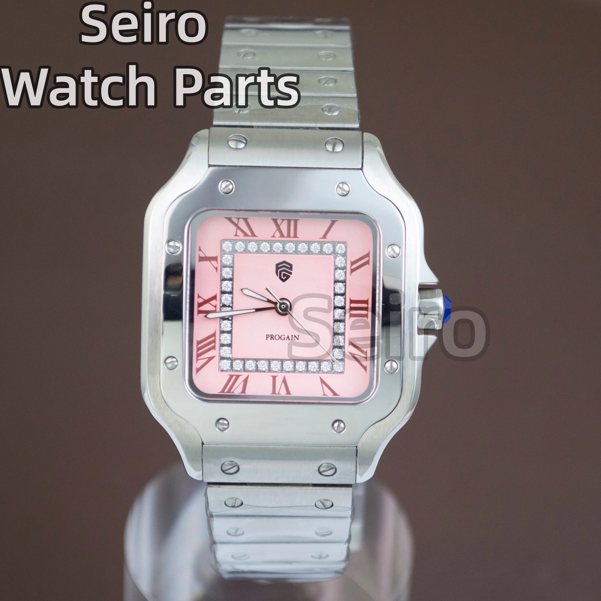 

Santos Tank Watch for Women Pink Blue Diamond Lady Watch Stainless Steel Square Watch Butterfly Clasp Luxury Waterproof Watch