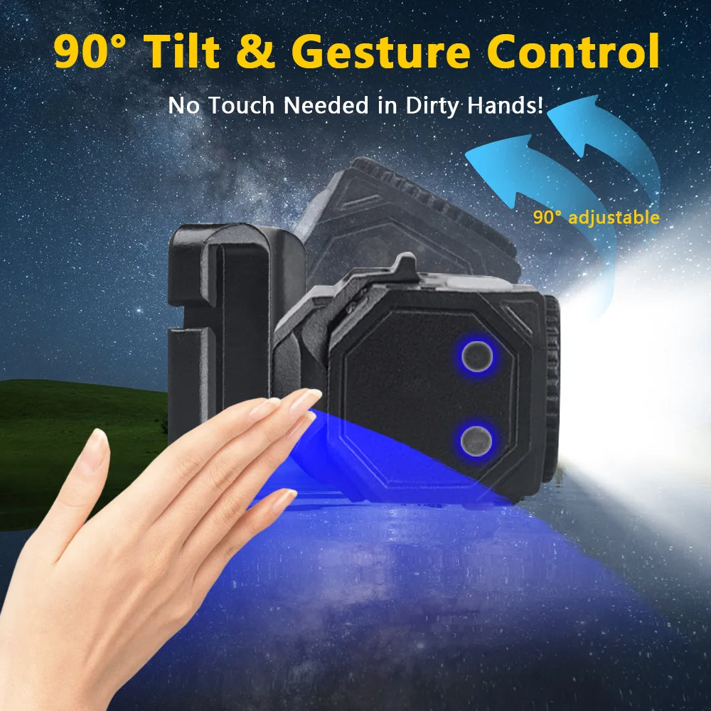 Lampe frontale à Clip avec capteur, Rechargeable, légère, 9 Modes de gradation, lampe de travail magnétique, course en plein air, cyclisme, pêche