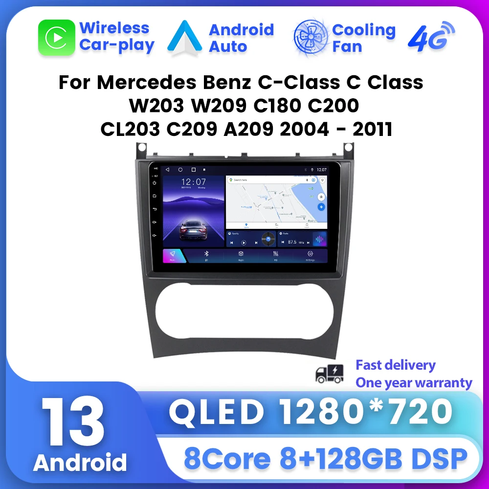 QLED Car Radio For Mercedes Benz C Class W203 W209 C 180 C 200 CL 203 C 209 A 209 2004 - 2011 Audio Player Navi GPS Carplay Auto