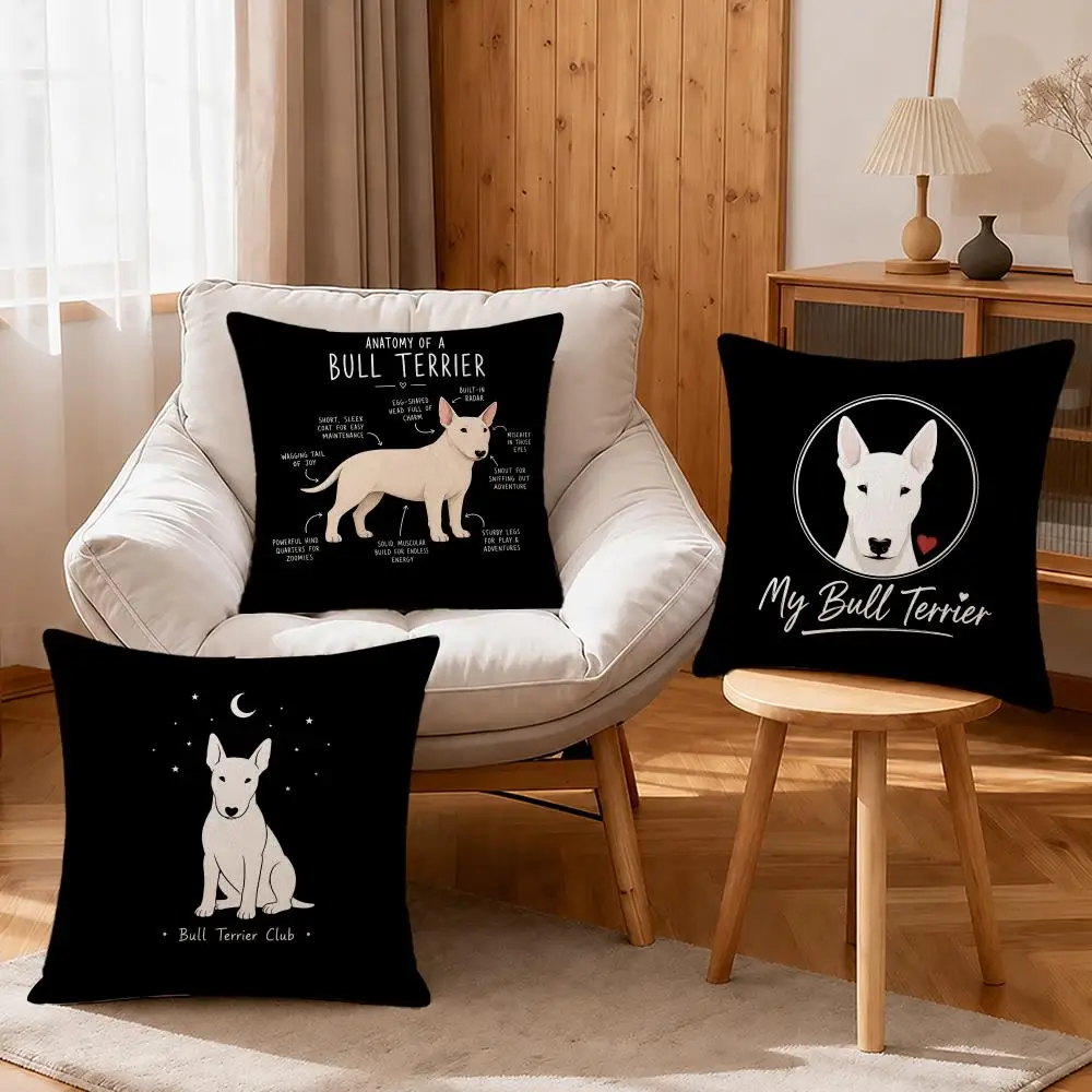 Art Bull Terrier Dog Cushion Cover Linen Anti-Mite Antibacterial Cushion Cover Invisible Zipper Sofa Decor