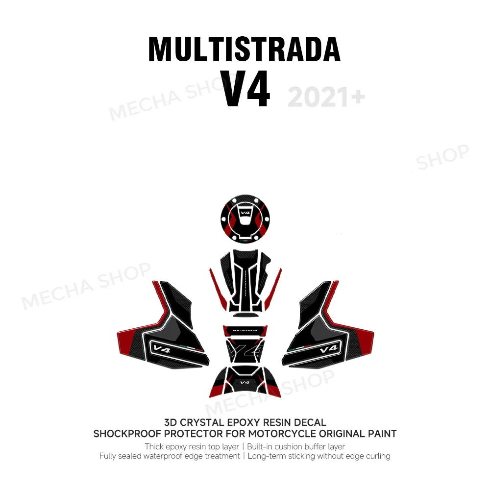 For Multistrada V4 3D Resin Sticker Protection Kit Motorcycle Accessories Side Tank Stickers