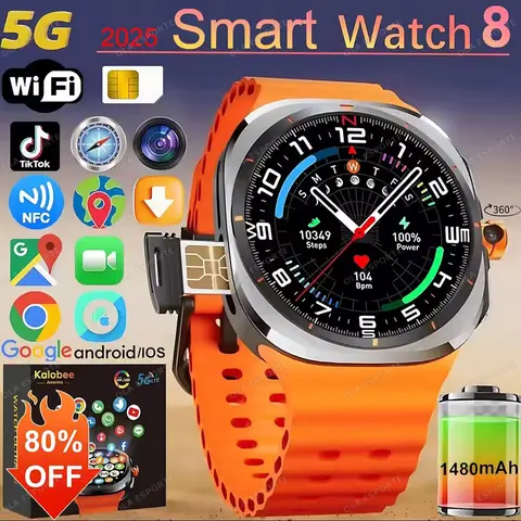 U8 울트라 AMOLED 안드로이드 9.0 스마트 시계 남자 4G 5G SIM 카드 WiFi GPS 나침반 32GB Smartwatch 회전 카메라 스포츠 시계 7 울트라