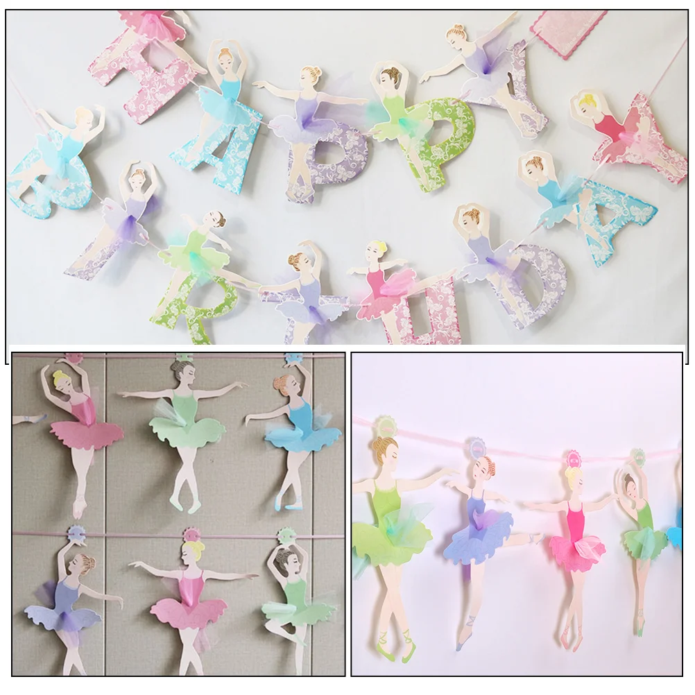 2 set Happy Birthday Banner Decor Ballerina Girl Bunting decorazioni per ragazze Kids Party Decors Toddler