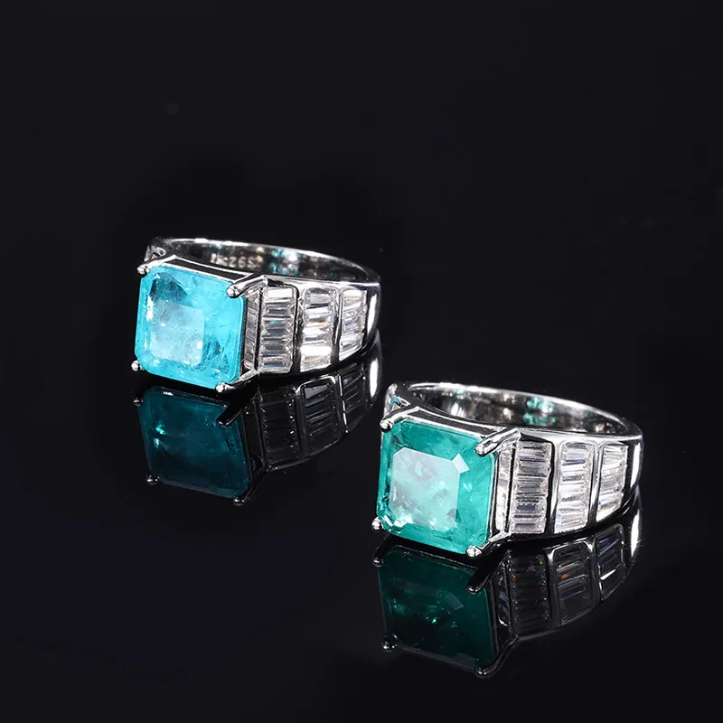 New fashion trend S925 silver inlaid 5A zircon Pa blue emerald green Paraiba temperament ring ladies