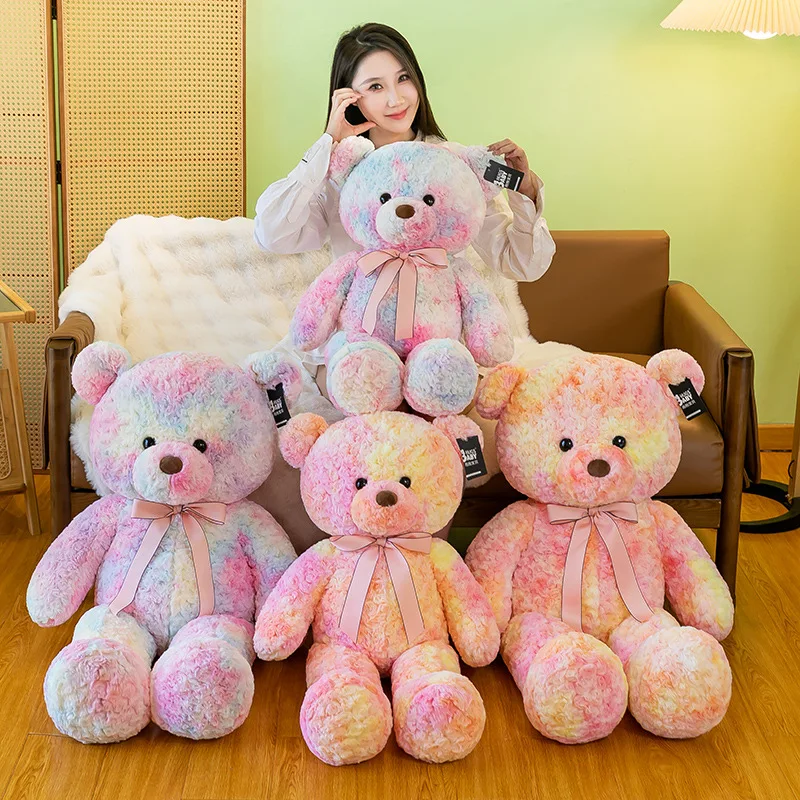귀여운 봉제 인형 핑크 테디베어 무지개 장미 대형 부드러운 곰 인형 어린이 생일 크리스마스 선물 소녀용 도매