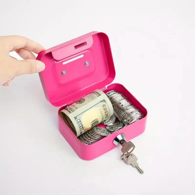 Metal Cash Box Safe Lock Handheld Piggy Bank Portable Security Money Storage Box With Key Coin Collection Container For Kids