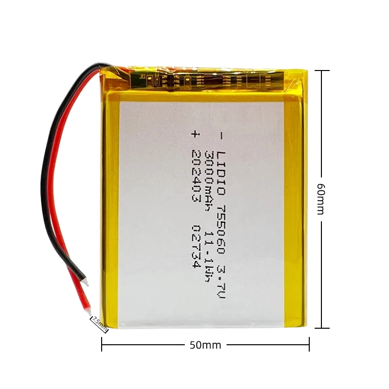 755060 3000mAh Rechargeable Li-Polymer Batteries for Mobile Power Toys Tablet PCs Laptops Beauty Instruments