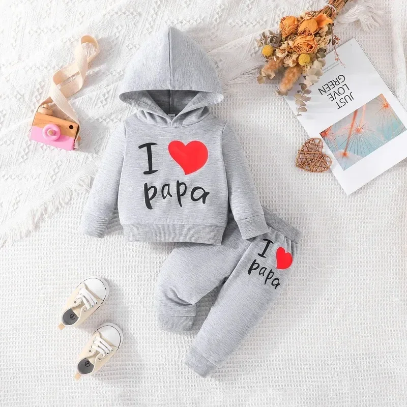 Sweat à Capuche et Pantalon Long pour Fille et Garçon, Ensemble de Vêtements à la Mode pour Enfant de 3 à 24 Mois, avec Lettres Mignonnes