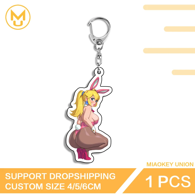 

Alluring Princess Peach Double Sided Keyring Unique Bunny Girl Customized Jewelry Trendy Game Peripheral Product Decorations