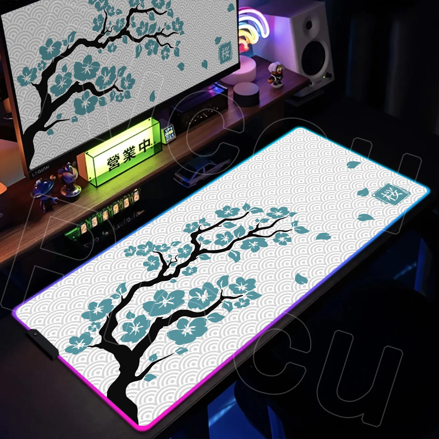 

Коврик для мыши RGB, новый настольный коврик Cherry Blossom Art Design, светодиодный светильник, красочный люминесцентный коврик для клавиатуры, сакура, офисный ковер, коврик для мыши
