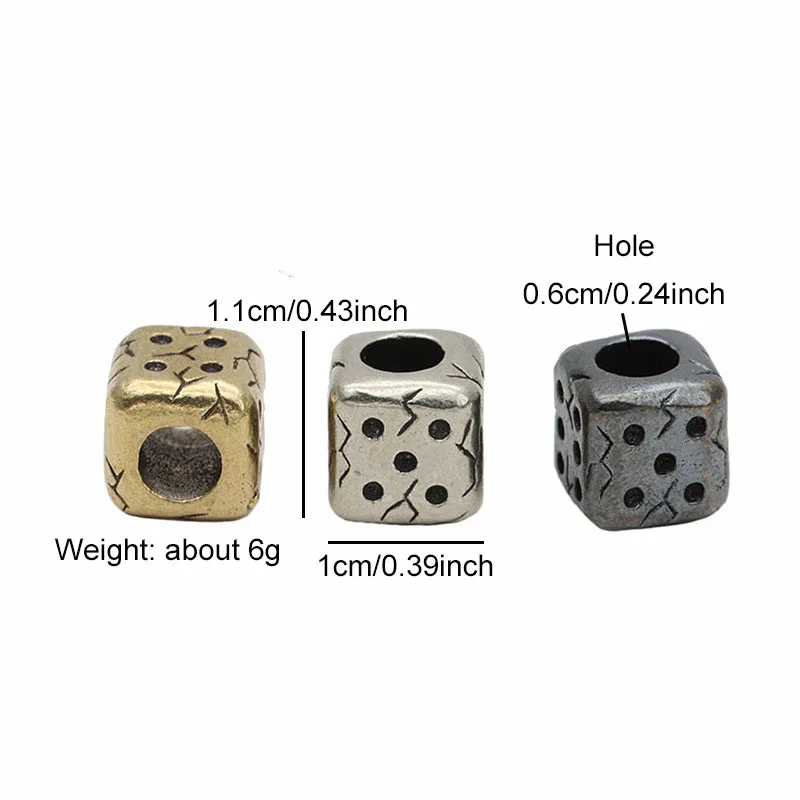 Dice Brass Knife Beads EDC Outdoor DIY Paracord Woven Bracelets Accessories Key Chain Lanyard Pendants Flashlight Hangings Tools