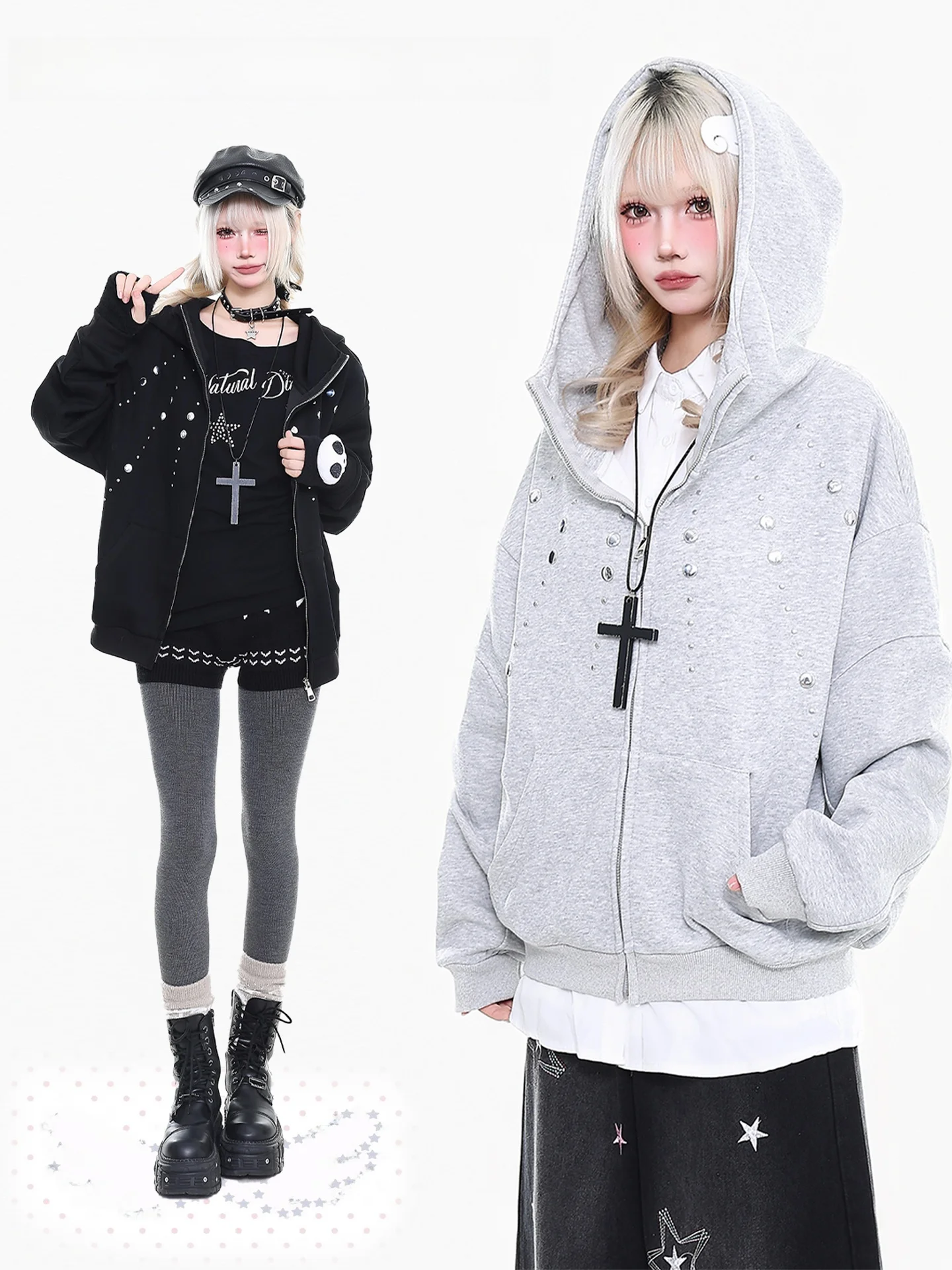 

Retro Orange Jelly Punk Sle Loose Women's Sweatirt Spring Autumn New Arrival Casual Loose Feel Hoodie Cardigan Jaet