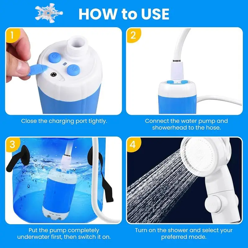 

Portable Electric For Camping Shower, Rechargeable Outdoor Shower Pump Upgrade For Traveling, Hiking, For Camping