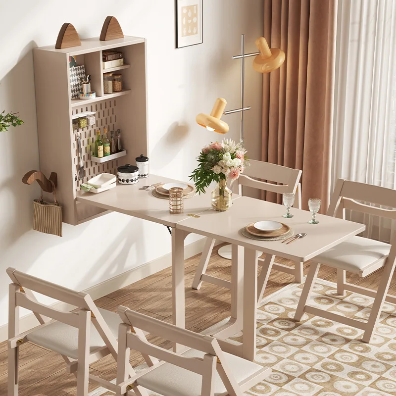Cream wind wall-mounted folding dining table Small apartment wall-mounted bar modern simple multi-functional storage desk
