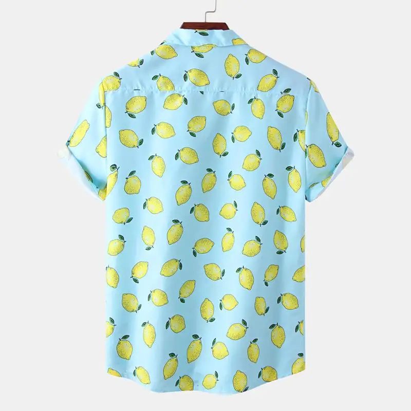 Hawaiian Shirt Men\'s 3D Lemon Print Short Sleeve Quick Dry Beach Casual Party Holiday Men Oversized