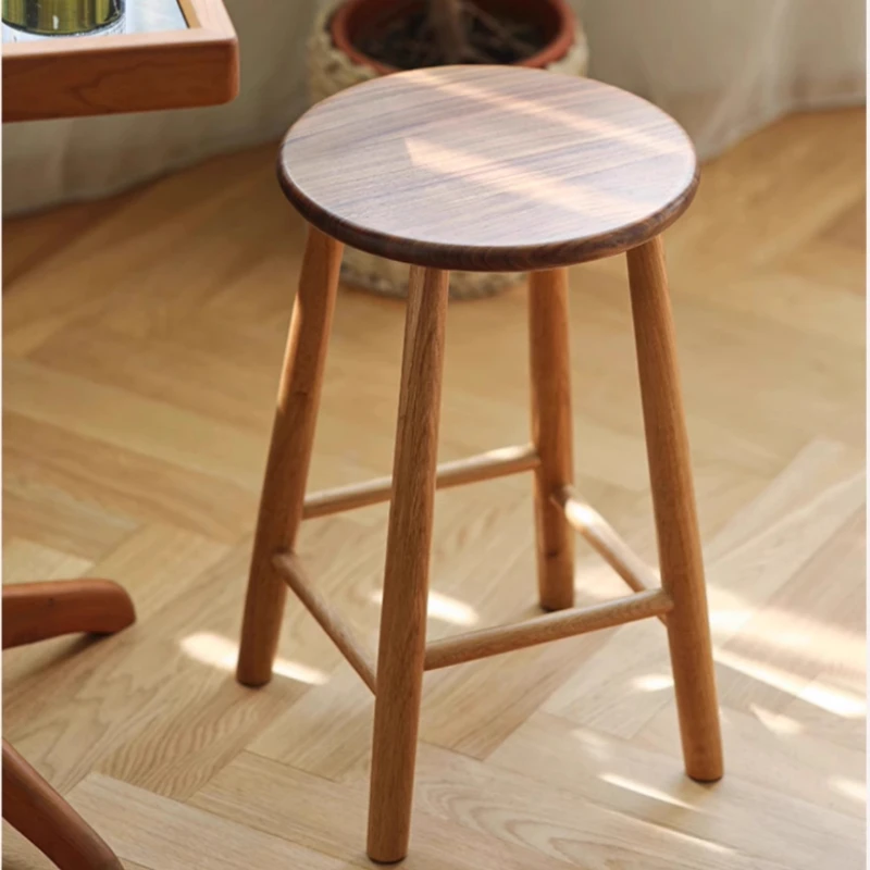 

Nordic Solid Wood Stool Mortise and Tenon Workmanship Round Seat Living Room Bar Stools Sturdy Home Furniture for Kitchen