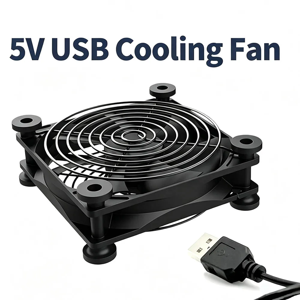 5V USB PC Case Exhaust Fan 8/12/14cm Hydraulic Bearing With Protective Net & Screws For Router TV Set‑top Box Cabinet Cooling
