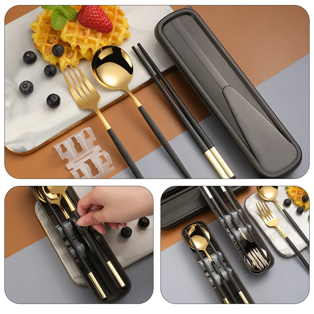 

Stainless Steel Tableware Set Lightweight Reusable Fork Spoon Chopsticks Outdoor Camping Hiking Serving Utensils Gift