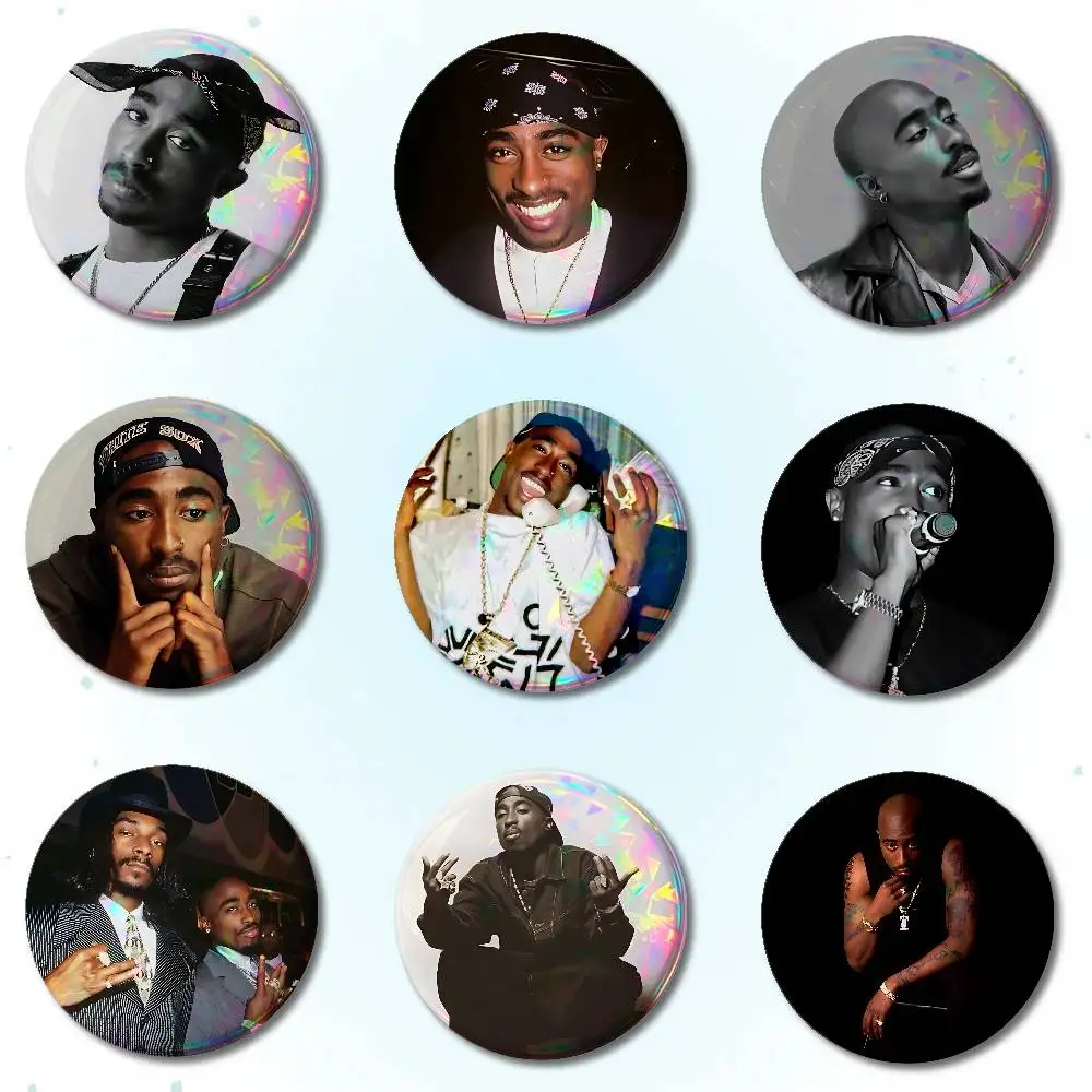 Rapper Star 2-2Pac Badges Round Brooch Cute Cartoon Idol Cosplay Badges DIY Backpack Clothing Jewelry Pins