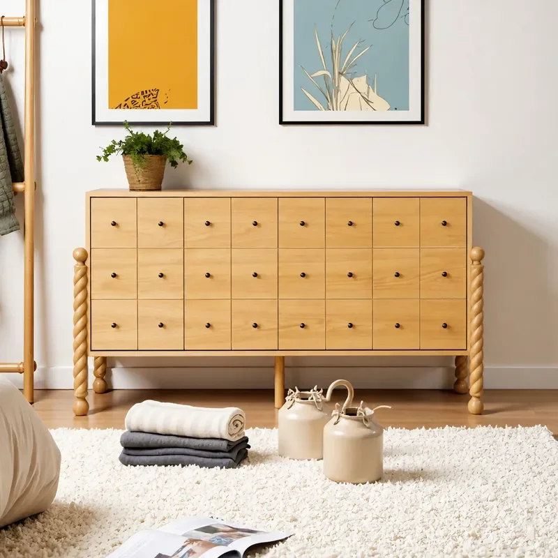 Retro Solid Wood Wall Cabinet for Bedroom Living Room Small Apartment Log Color Dining Side Storage Locker Household