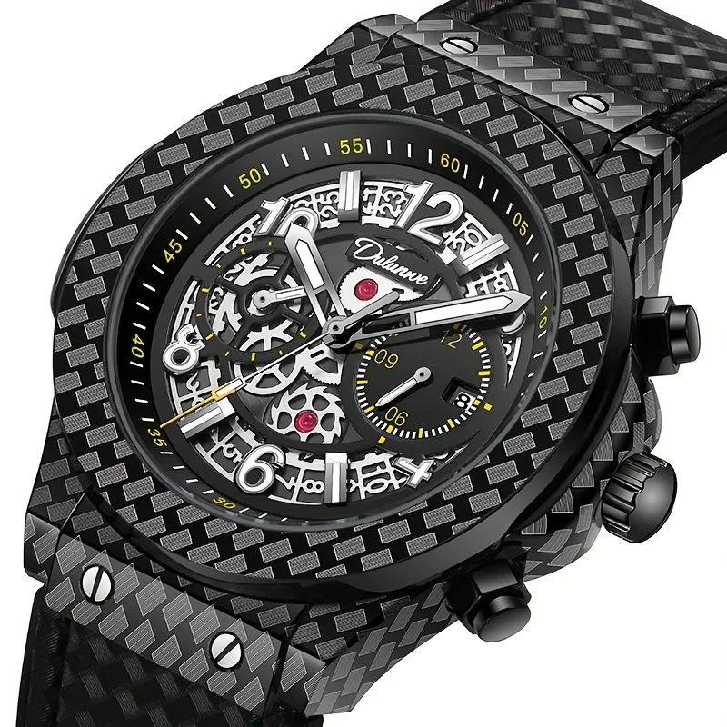 

Мужские автоматические механические часы с мозаичным дизайном из углеродного волокна, светящимся календарем, водонепроницаемые, идеальный подарок на праздник для мужчин.