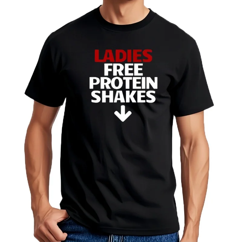 Camisetas estampadas de algodón para hombre, camisa de cuello redondo para Navidad, batidos de proteínas gratis, ropa