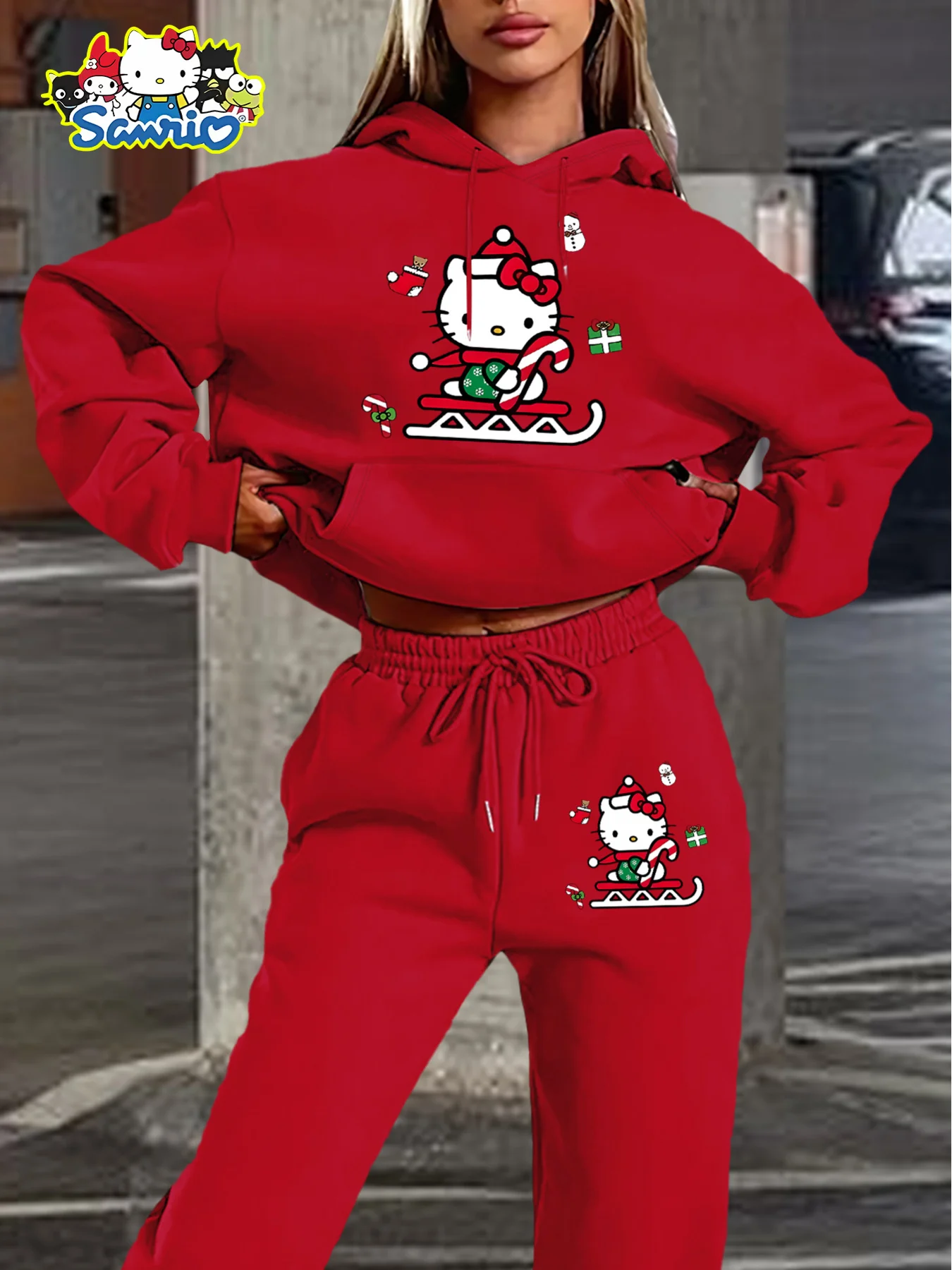 Nowa kolekcja Sanrio Family Hello Kitty, słodki i stylowy zestaw bluz z kapturem na jesień/zimę, rozmiary plus size dla dorosłych kobiet i mężczyzn, moda sportowa uliczna.