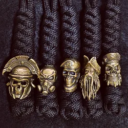 Paracord Weave Keychain Retro brass Pirate Skull Head Beads DIY Braided Pendants Umbrella Rope Key ring Lanyard Key Chains