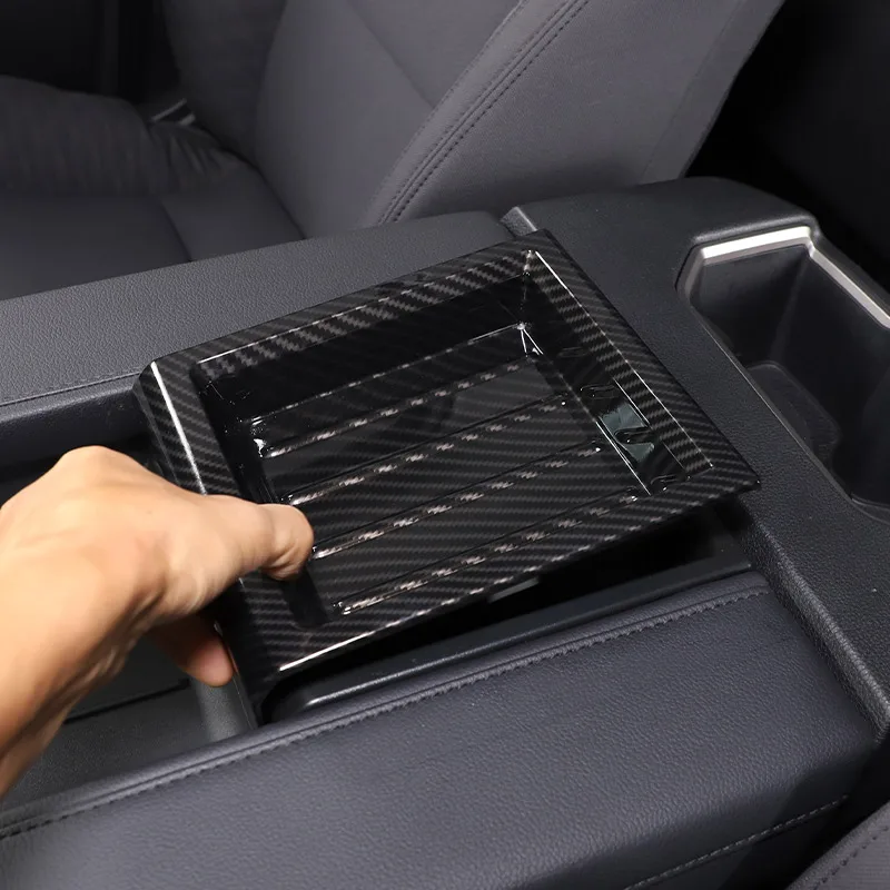 

For Toyota Tundra 2022 2023 ABS Matte Black/Carbon Fiber Car Armrest Cover Storage Slot Frame Accessories