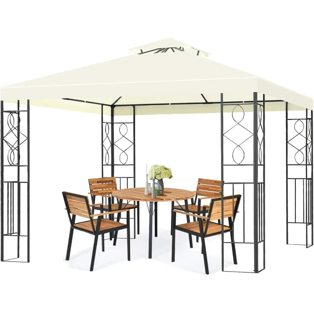 

10 x 10FT 2-Tier Patio Gazebo, Outdoor Canopy Tent with Vented Double Roof, Powder Coated Steel Structure, Sun Shading Canopy S