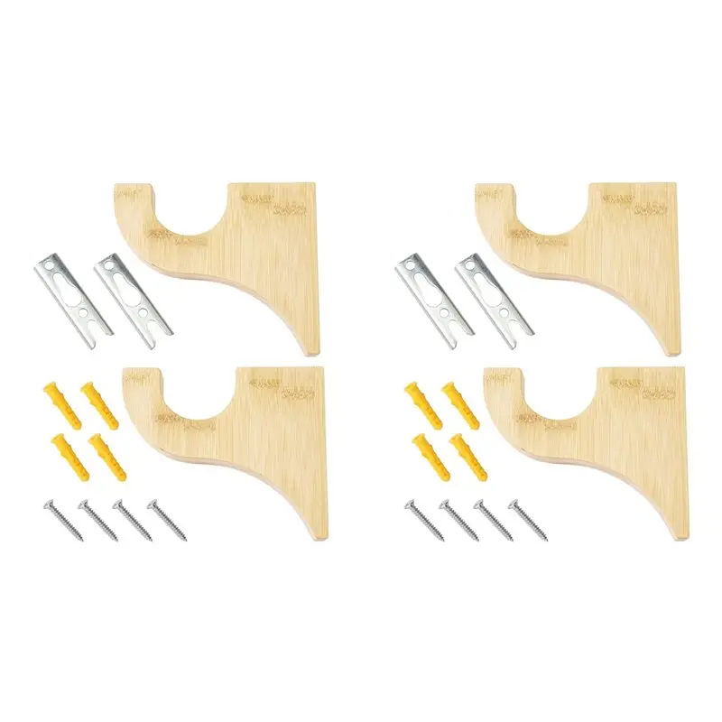 ABCA-4 Pack Wooden Curtain Rod Brackets, Multipurpose Curtain Rod Holders For Hanging Drapes, For Bathroom, Bedroom