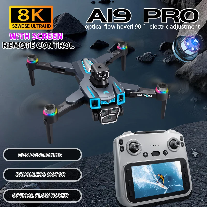 2025 nuevo Dron A19 PRO GPS con pantalla sin escobillas posicionamiento de flujo óptico Quadcopter con cámara FPV juguete para principiantes avión Juguetes