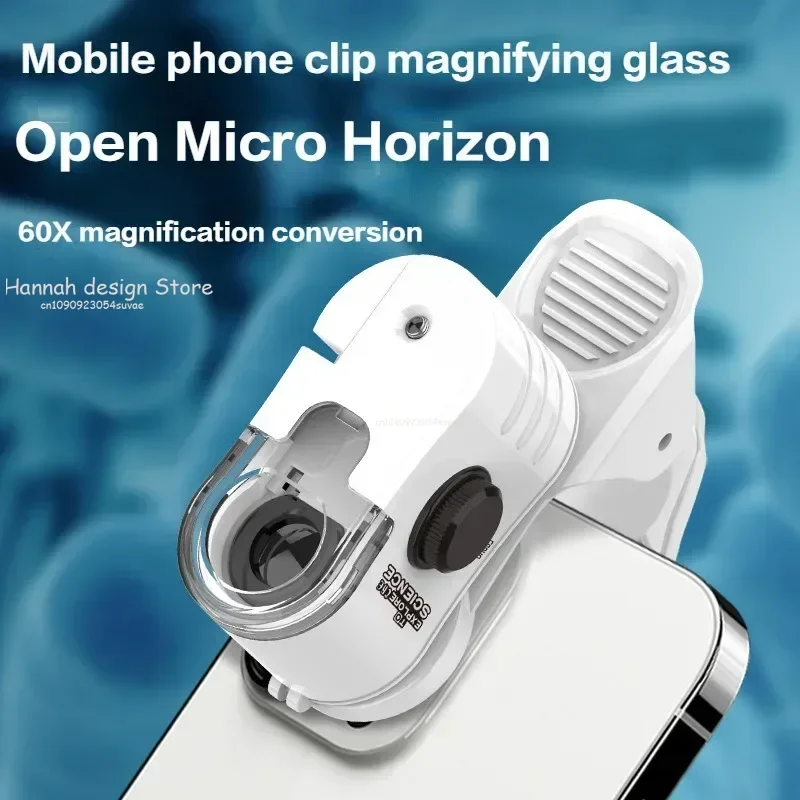 Universal Clip Microscope LED Jewelry Magnifying Glass Focusing Adjusted Pocket Microscope with Cell Phone Clip UV Light