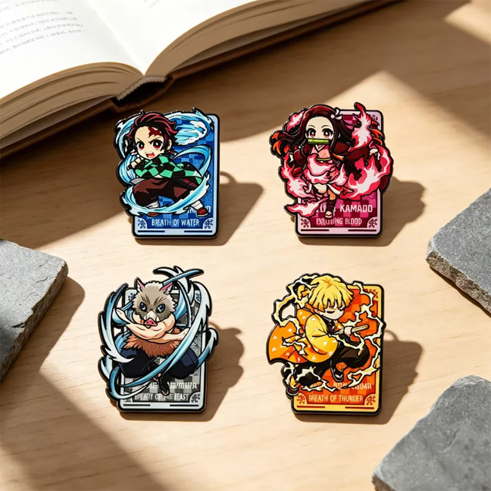 4Pcs/set Anime Demon Slayer Enamel Brooch Pins Kimetsu No Yaiba Character Tanjirou Nezuko Rengoku Metal Lapel Badge Cosplay Gift