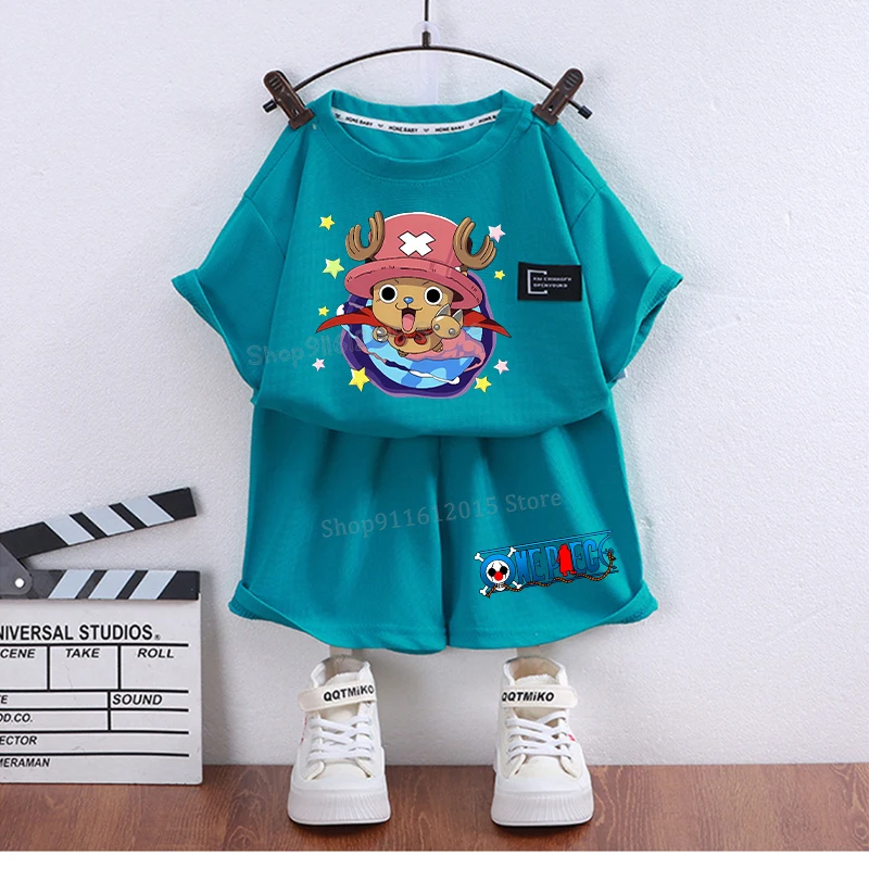 One Piece Kids Outfit Chopper rufy tuta tuta bambini estate manica corta vestiti Set Anime Boy Girl T Shirt Shorts 2 pezzi