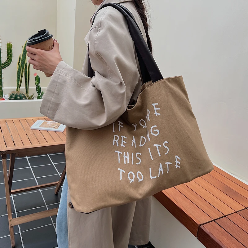 

Casual Shoulder Bags For Women Deformable Canvas Large Capacity Shopping Totes 2025 Korean Style College Book Bag Travel Handbag
