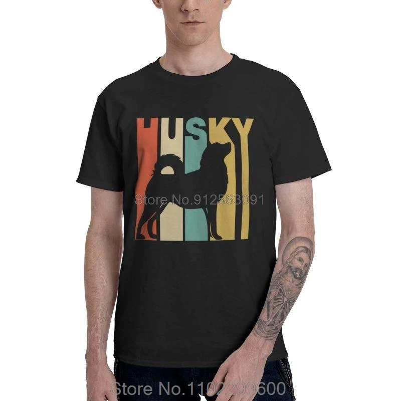 Male Vintage Husky T-Shirt Novelty Siberian Dog Lover Gift Tshirt Short Sleeve Hip Hop T Shirt Funny Cotton Tee Tops Gift