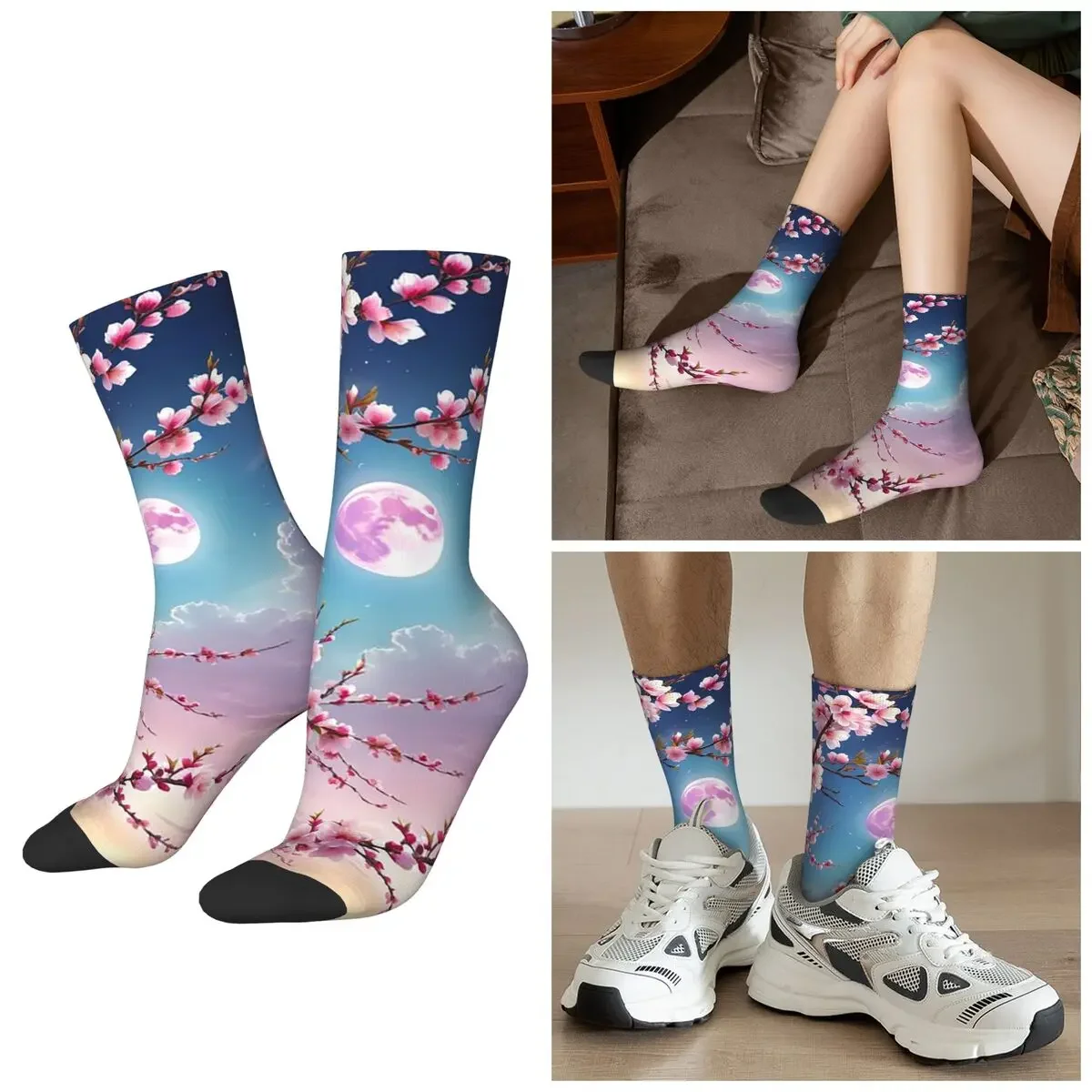 

All Seasons Sakura Cherry Blossom Japanese Flowers Socks Harajuku Sport Middle Tube Socks High Quality Stockings Day Gifts