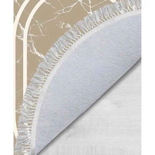 Dowry Wonderland Oval Fringed 2'li Bath Mat Pad Linear Stone Coffee White