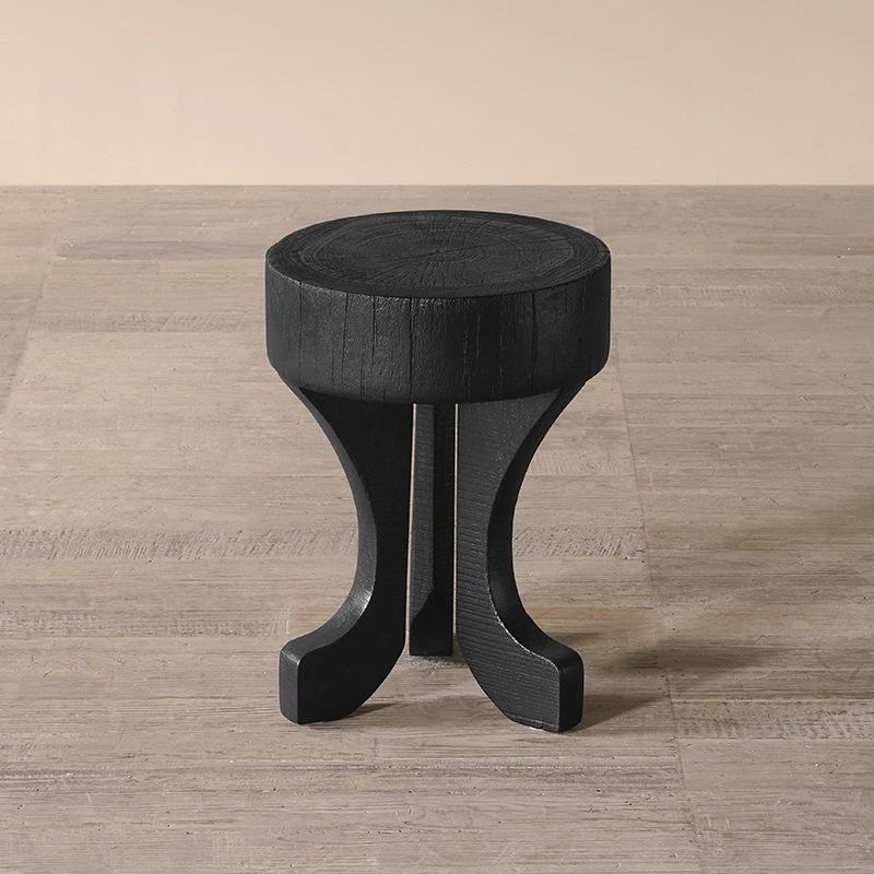 Wooden stool coffee table retro style black coffee table, Japanese antique replica bed and breakfast furniture