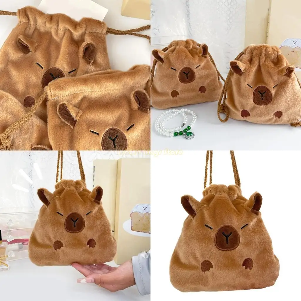 

X90D Stylish Capybara Plush Drawstring Bag with Spacious Space for Cosmetics Items