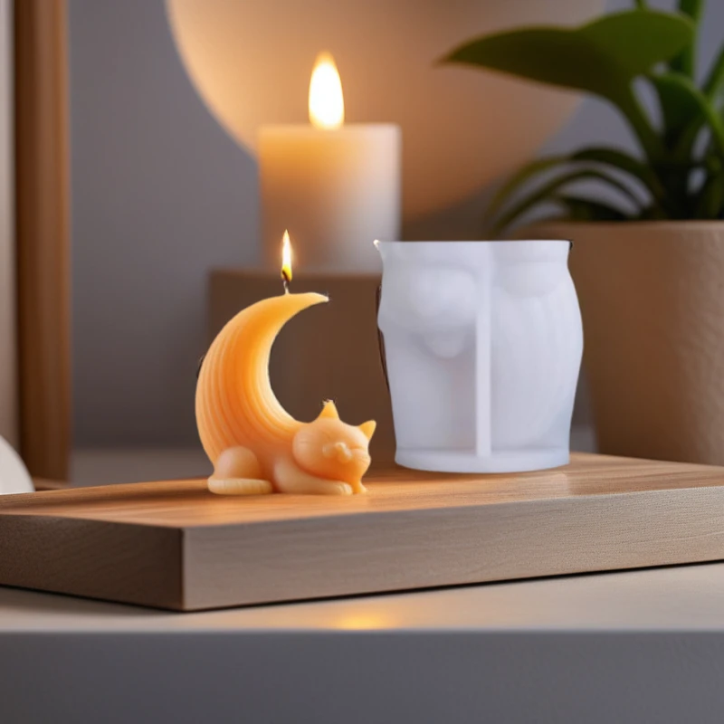 

DIY Cat and Moon Scented Candle Silicone Mold Home Decor Fragrance Diffuser Stone Ornament Molds for Candles Making Supplies