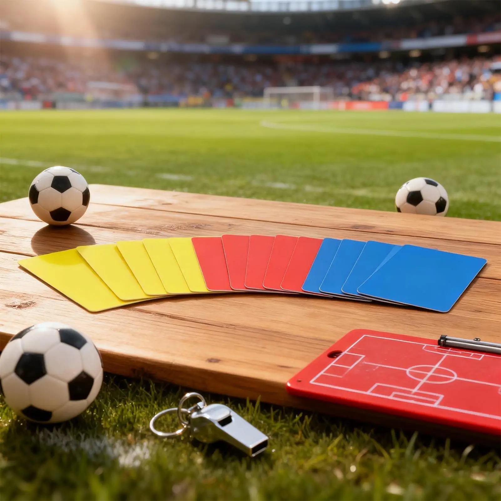

3 шт., ПВХ футбольный арбитр, красный, желтый, синий, карта, футбольный матч, тренировочный инструмент, 8x11 см, предупреждающая и выбросная карта, футбольные принадлежности